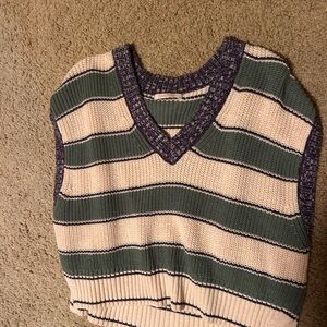 Striped V-Neck Sweater Vest in Cream and Green